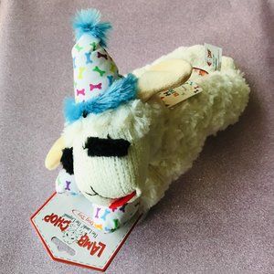 Lamb Chop Plush Birthday Blue Hat Pet Dog Squeaky Toy 11 inch